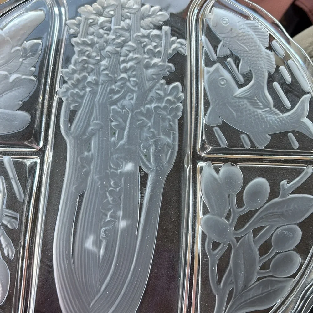 Vintage Indiana Glass Relish Tray Round with Celery Lobster Olives Fish Pickles